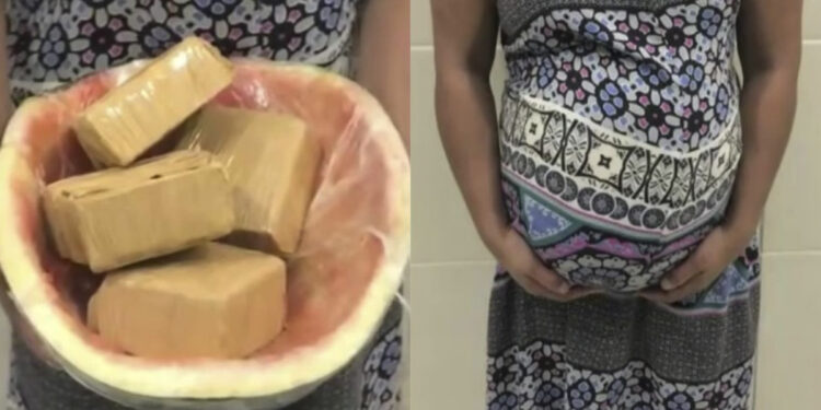 Mulher finge gravidez com casca de melancia para esconder drogas