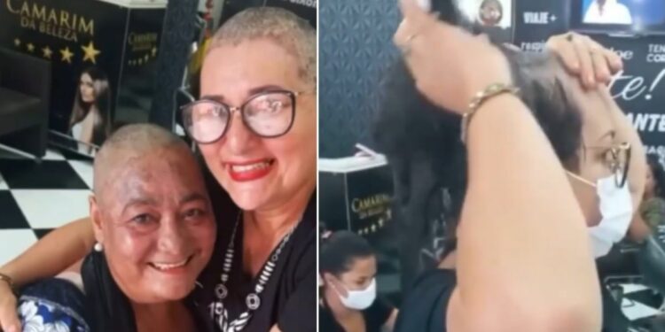 Cabeleireira raspa o cabelo em apoio a cliente em tratamento contra o câncer