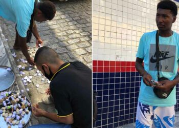 Desconhecidos se unem e compram todos os doces que vendedor deixou cair ao tropeçar em calçada