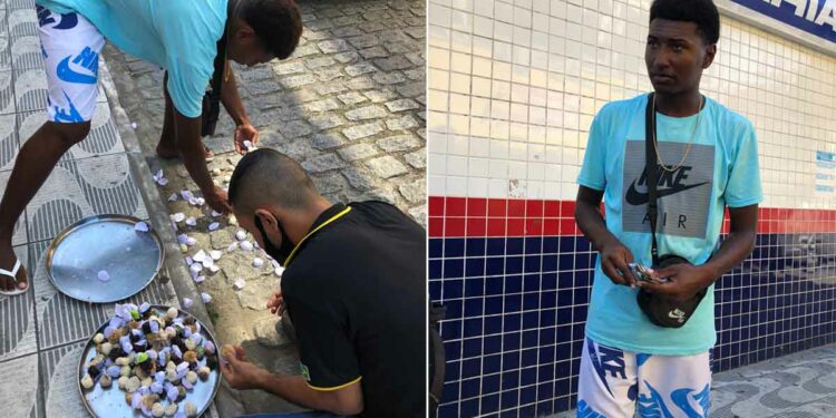 Desconhecidos se unem e compram todos os doces que vendedor deixou cair ao tropeçar em calçada