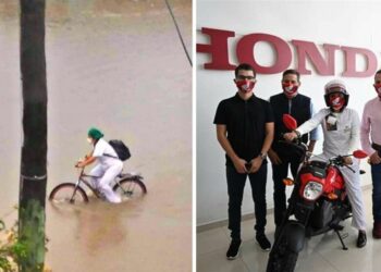 Enfermeira que atravessou enchente de bicicleta ganha motocicleta