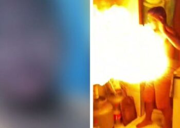 Homem tem o corpo queimado após jogar água em panela de pressão em chamas; assista o vídeo