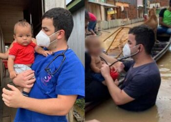 Médico reencontra menino que atendeu no meio da enchente no Acre
