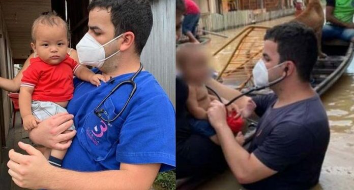 Médico reencontra menino que atendeu no meio da enchente no Acre