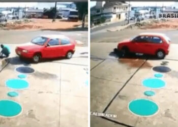 Carro passa por cima de frentista idoso em posto de combustível