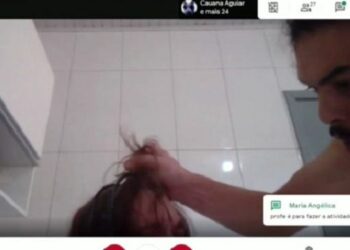 Padrasto é flagrado agredindo menino durante aula online