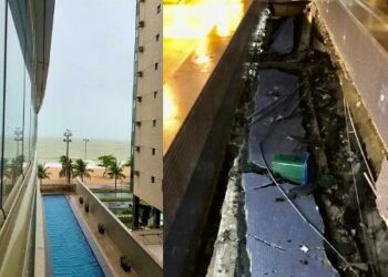 Piscina desaba em condomínio de luxo e inunda garagem de prédio; veja vídeo