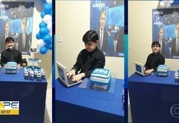 Menino de 9 anos ganha aniversário com tema ‘Jornal Nacional’ e ganha vídeo de William Bonner