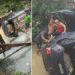 Carro despenca em igarapé ao tentar atravessar ponte de madeira