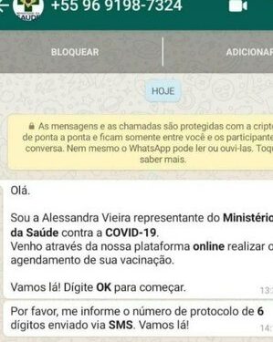 Alerta: Golpistas usam Ministério da Saúde para fazer clonagem de Whatsapp