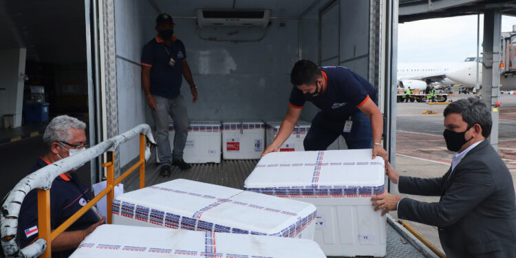 Amazonas recebe novo lote com 99 mil doses de vacinas do tipo AstraZeneca