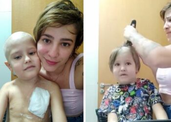 Força, Chico! Mãe raspa cabelo do filho com leucemia e emociona internautas