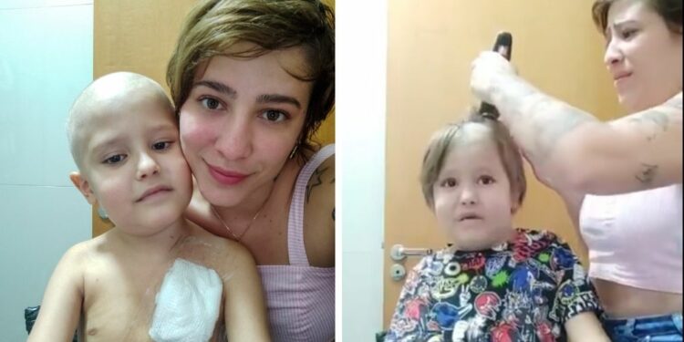 Força, Chico! Mãe raspa cabelo do filho com leucemia e emociona internautas