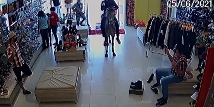 Assaltante invade loja montado em cavalo e rende funcionários
