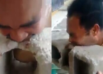 Vídeo: Usuário de drogas come concreto em troca de dinheiro para comprar entorpecentes
