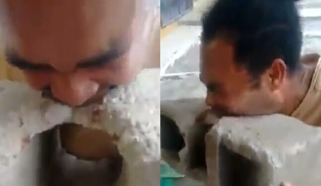 Vídeo: Usuário de drogas come concreto em troca de dinheiro para comprar entorpecentes