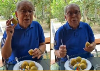 Amazonino surge em rede social comendo tucumã: ‘O tucazinho, esse é bom’, brincou