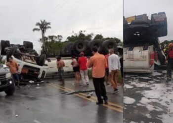 Chuva: Motorista morre após caminhão tombar durante chuva na AM-010; veja fotos