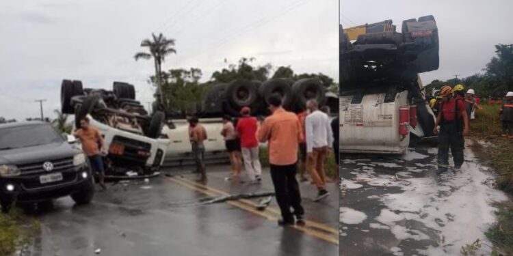 Chuva: Motorista morre após caminhão tombar durante chuva na AM-010; veja fotos