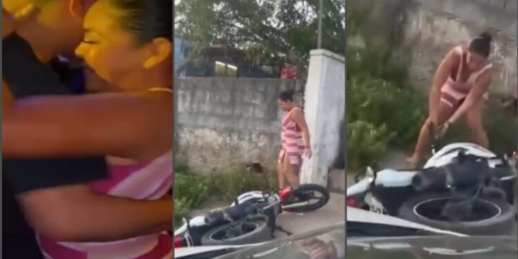 VÍDEO: Após noitada, mulher enfurecida arma maior barraco e quebra moto de ex-boy, no Tarumã