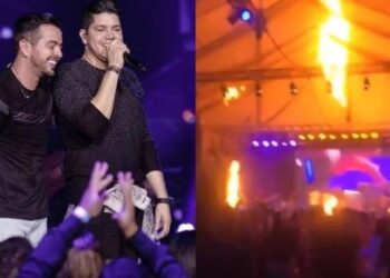 Show de dupla sertaneja é interrompido após palco começar a pegar fogo