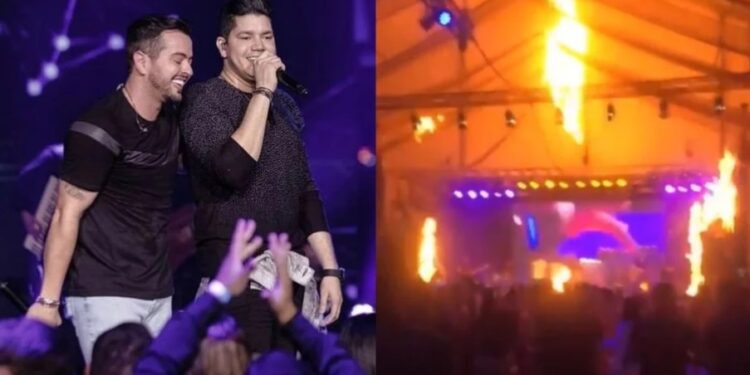 Show de dupla sertaneja é interrompido após palco começar a pegar fogo