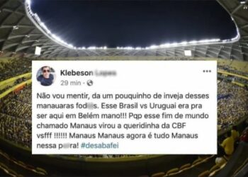 Dor de cotovelo: Paraense se revolta com jogo do Brasil em Manaus e chama a cidade de ‘fim de mundo’