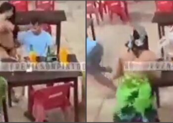 Mulher flagra marido com duas ‘coleguinhas’ em bar e acaba com a festa do ‘bonitão’; veja o vídeo