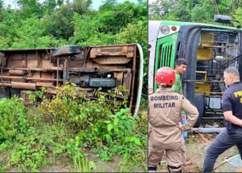 Urgente: Ônibus capota na estrada de Iranduba durante forte chuva que castiga o AM nesta sexta