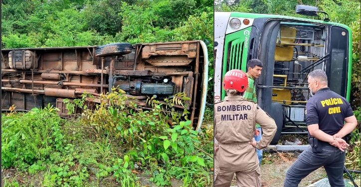 Urgente: Ônibus capota na estrada de Iranduba durante forte chuva que castiga o AM nesta sexta