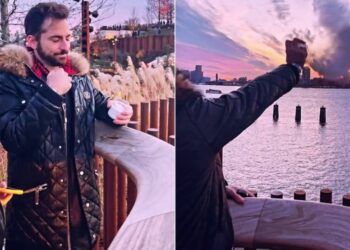 Thales Breta joga cinzas de Paulo Gustavo em Nova York: ‘O dia ficou mais colorido quando te recebeu’