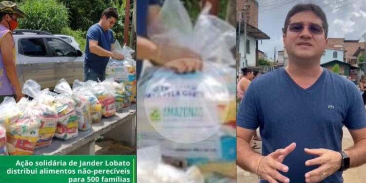 Vereador Jander Lobato entrega cestas básicas do Governo do Amazonas como se fossem dele