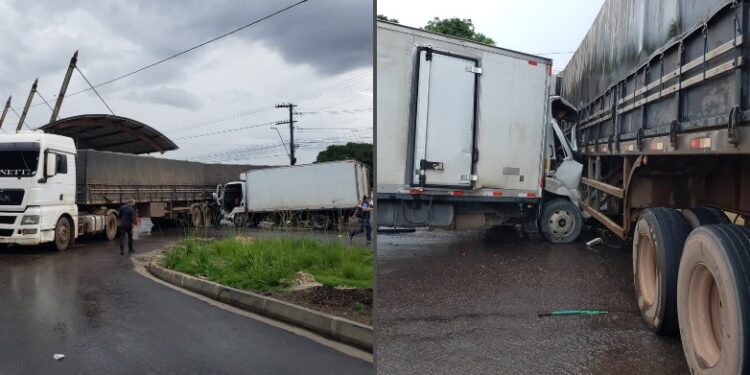 Motorista fica preso a ferragens em acidente com dois caminhões, na barreira de Manaus