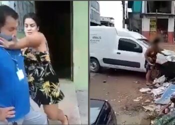VÍDEO: Mulher dá tapa em funcionário da Águas de Manaus e depois quebra carro da empresa