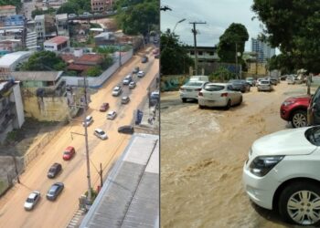 Tubulação se rompe, inunda avenida e causa transtornos a moradores e motoristas no Adrianópolis