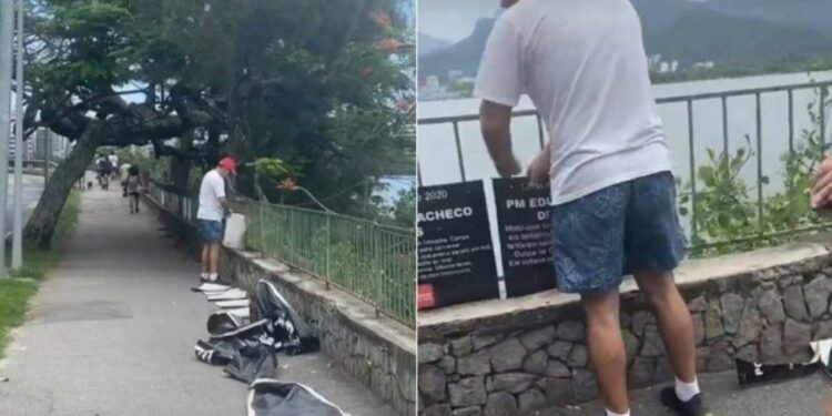 VÍDEO: Homem é flagrado retirando placas em homenagem a policiais mortos por violência, no RJ