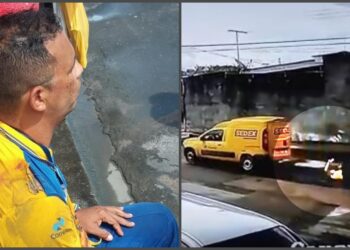 VÍDEO: Carro dos Correios é roubado e funcionário se joga de van em movimento para se salvar dos bandidos, em Manaus