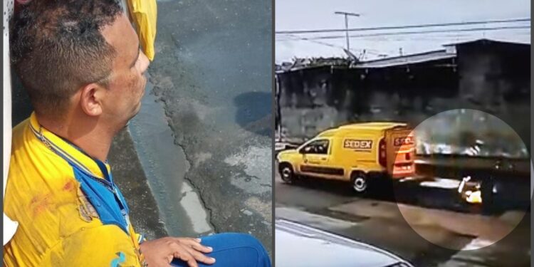 VÍDEO: Carro dos Correios é roubado e funcionário se joga de van em movimento para se salvar dos bandidos, em Manaus