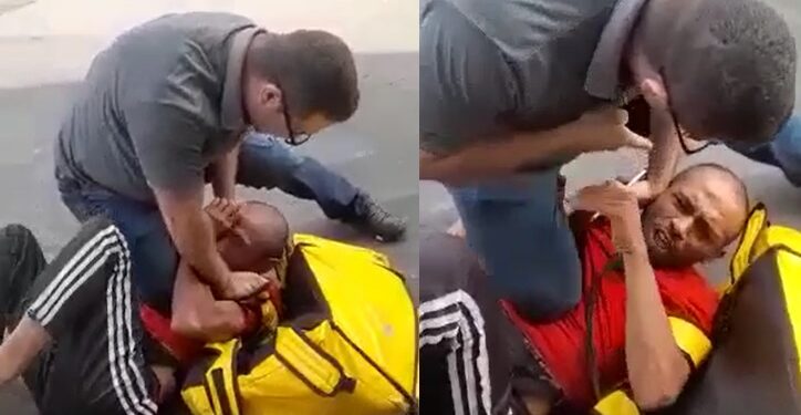 Vídeo: faminto e violento, homem agride entregador de comida em frente ao hospital 28 de Agosto