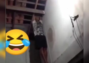 VÍDEO: Ladrão fica pendurado pela cabeça em telhado ao tentar invadir casa