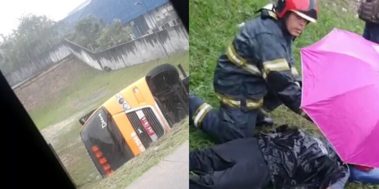 “Amarelinho” tomba na avenida Buriti e deixa passageiros feridos em Manaus