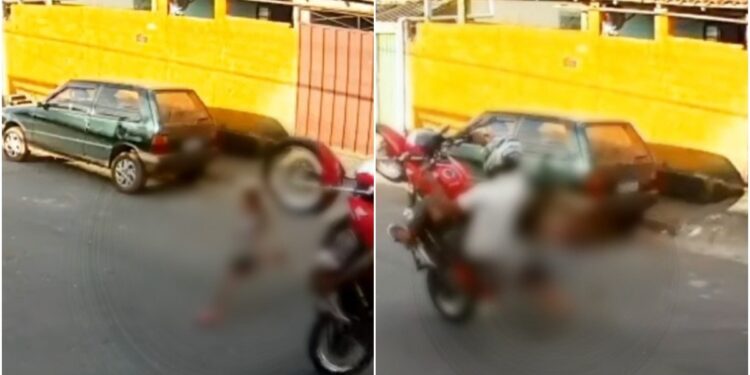 Menina de 5 anos é atropelada por motociclista que fazia manobras em alta velocidade