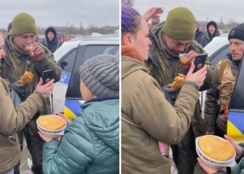 Vídeo: soldado russo baixa as armas e é alimentado por ucranianos