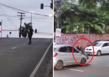 Vídeo: Skatista desce ladeira ‘zipado’ e bate em carro na Avenida Paraíba em Manaus