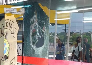 Mulher arremessa pedra na porta da Delegacia de Homicídios em Manaus