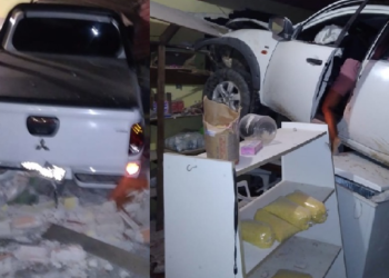 Eita! Picape em alta velocidade e descontrolada invade mercadinho no Tarumã