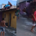 Vídeo: Com bicudas, suposto assaltante é jogado de telhado