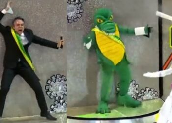 CARNAVAL – Rosas de Ouro transforma Bolsonaro em jacaré; veja o vídeo