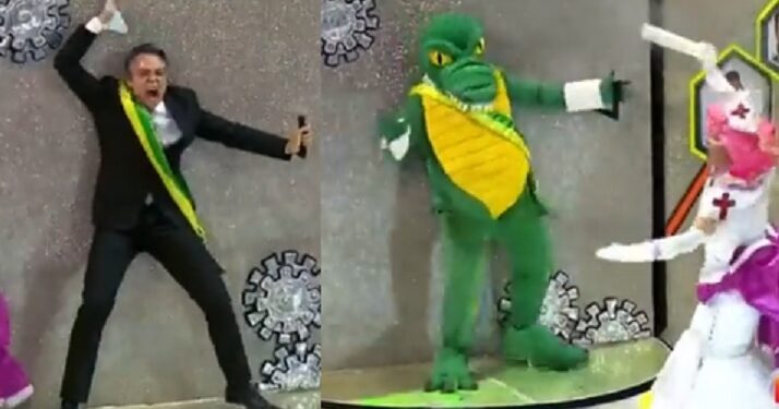 CARNAVAL – Rosas de Ouro transforma Bolsonaro em jacaré; veja o vídeo
