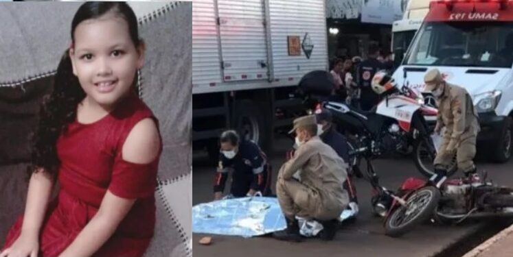 Ao cair de moto, menina de 10 anos morre atropelada por caminhão